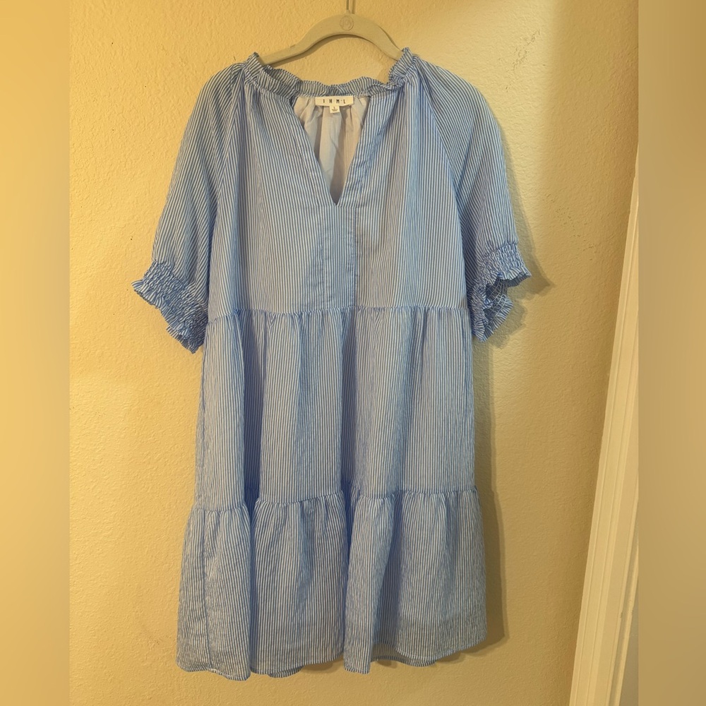 Blue and white seer sucker dress from THML size L